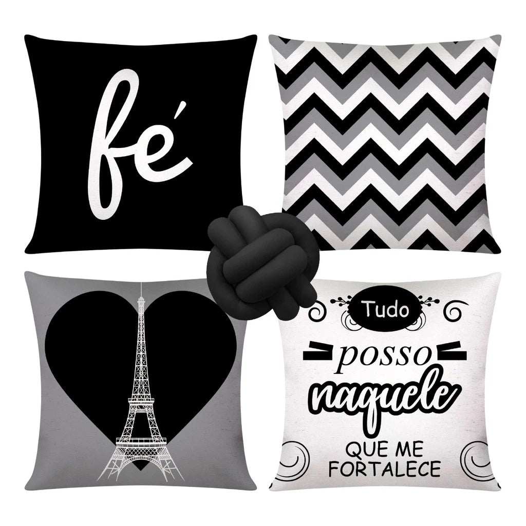 Kit 4 capas de almofadas decorativas + Nó