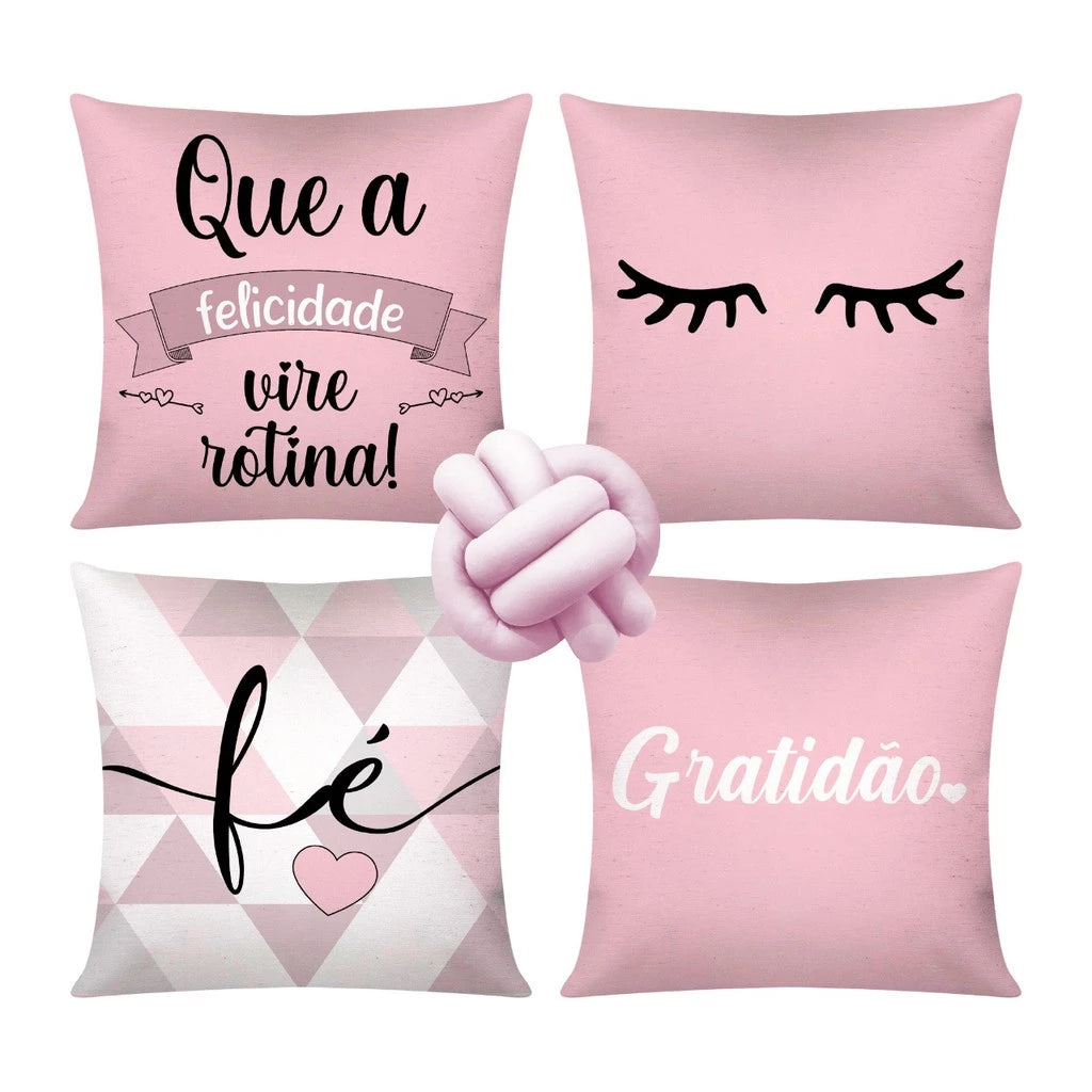 Kit 4 capas de almofadas decorativas + Nó