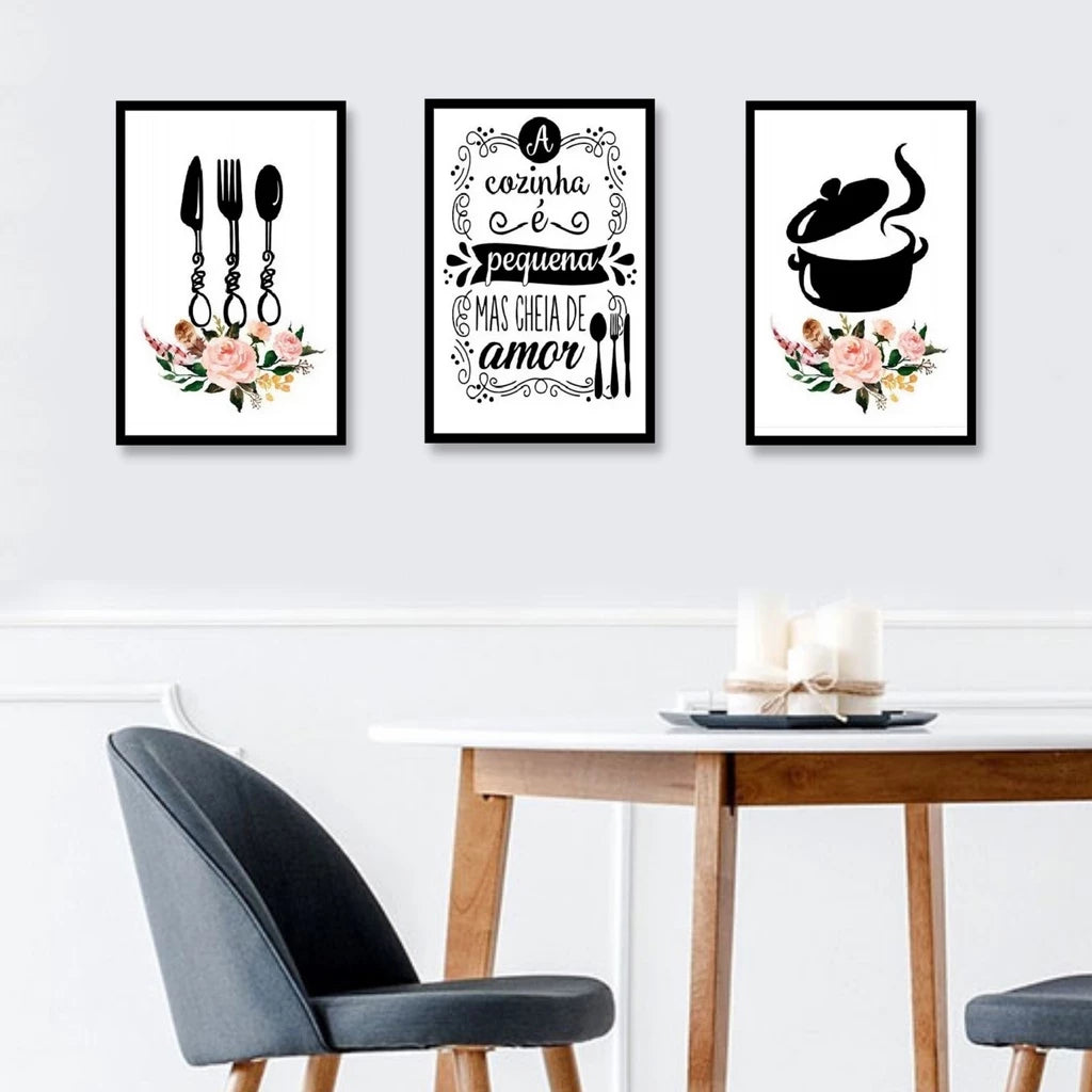 Kit 3 Quadros Decorativos Cozinha/Restaurante