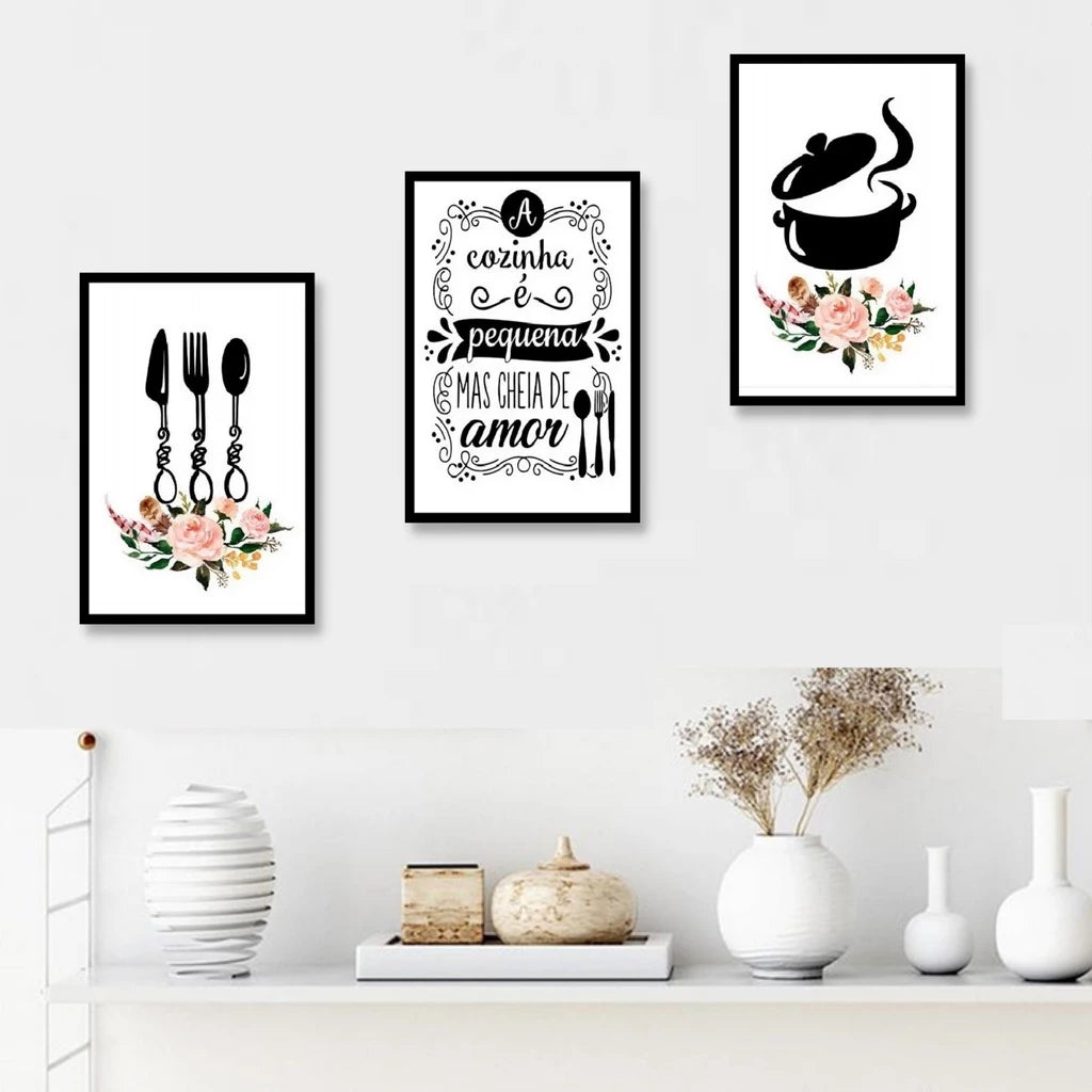 Kit 3 Quadros Decorativos Cozinha/Restaurante