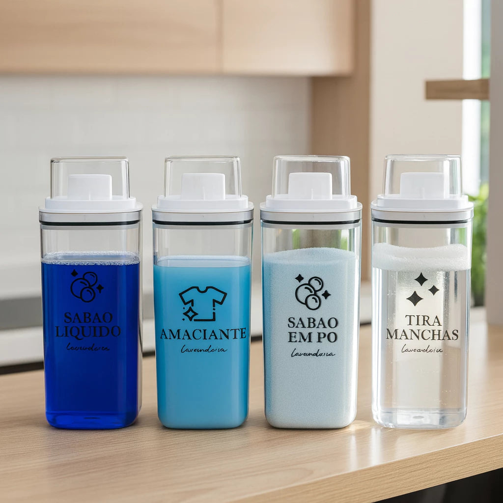 Dispenser Organizador Acrílico - Amaciante, Sabão em Pó e Liquido, Tira Manchas