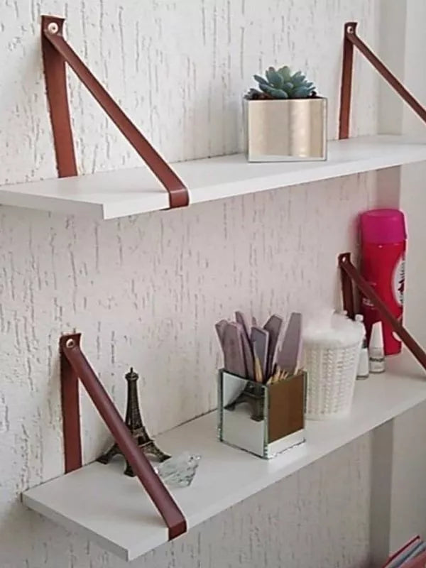 Kit 2 Prateleiras MDF Branco Couro ecologico preservando a natureza