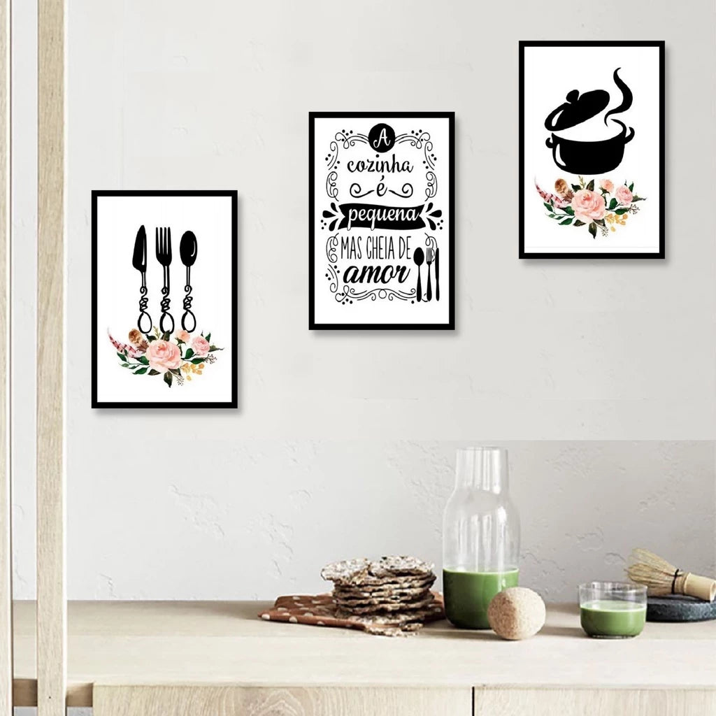 Kit 3 Quadros Decorativos Cozinha/Restaurante