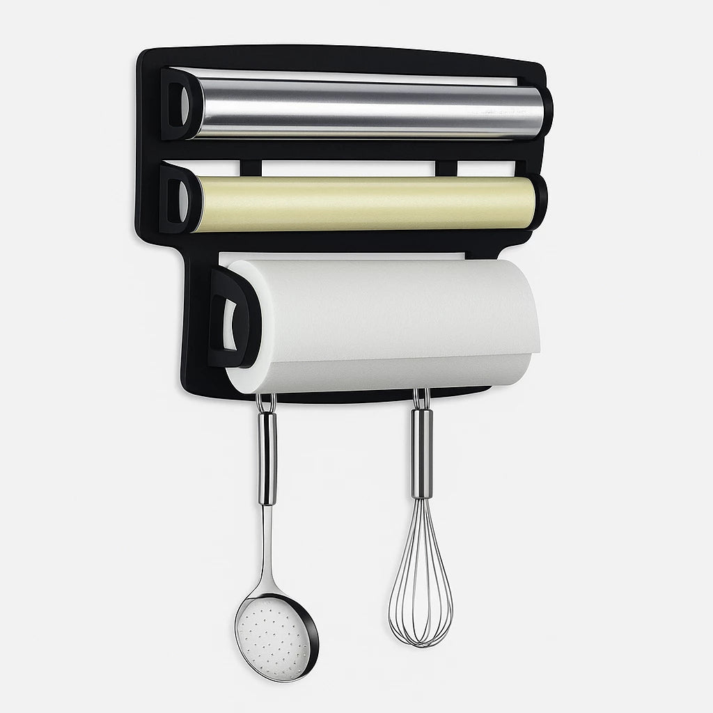 Porta Papel Toalha Triplo Suporte Preto Rolos Para Cozinha 3 em 1