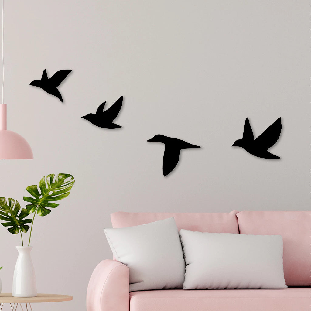 Quadro de Parede em MDF Pássaro 4 peças