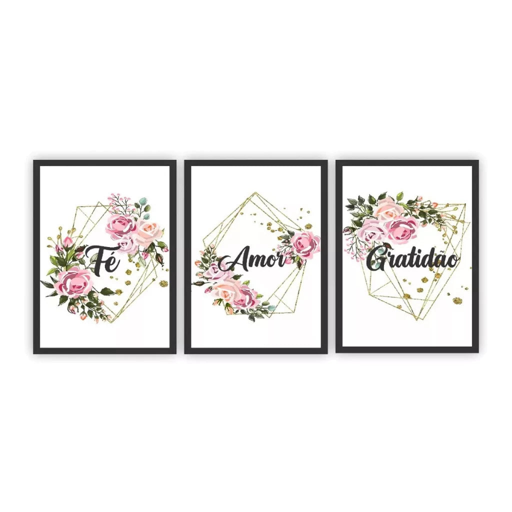 Kit 3 Quadrinhos Frases Fé