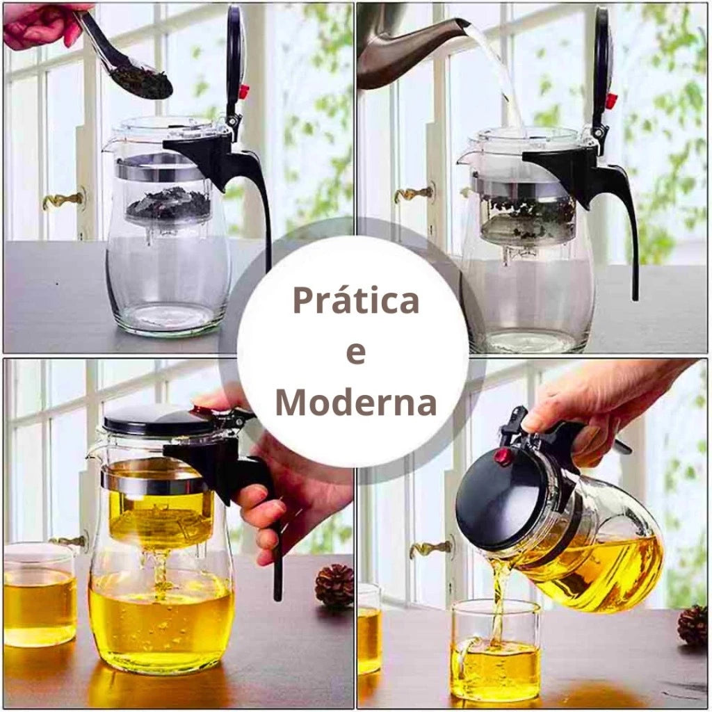 Chaleira Com Infusor De Vidro 600ml Para Chá