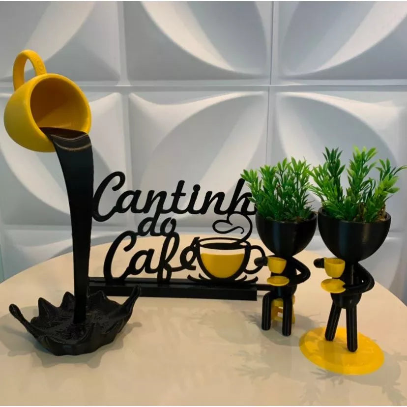 Kit Cantinho do Café com Xícara Flutuante e Bob com as Plantas