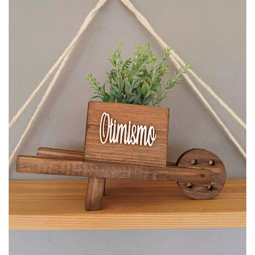 Vasinho Carriola de Madeira com Plantinha Artificial