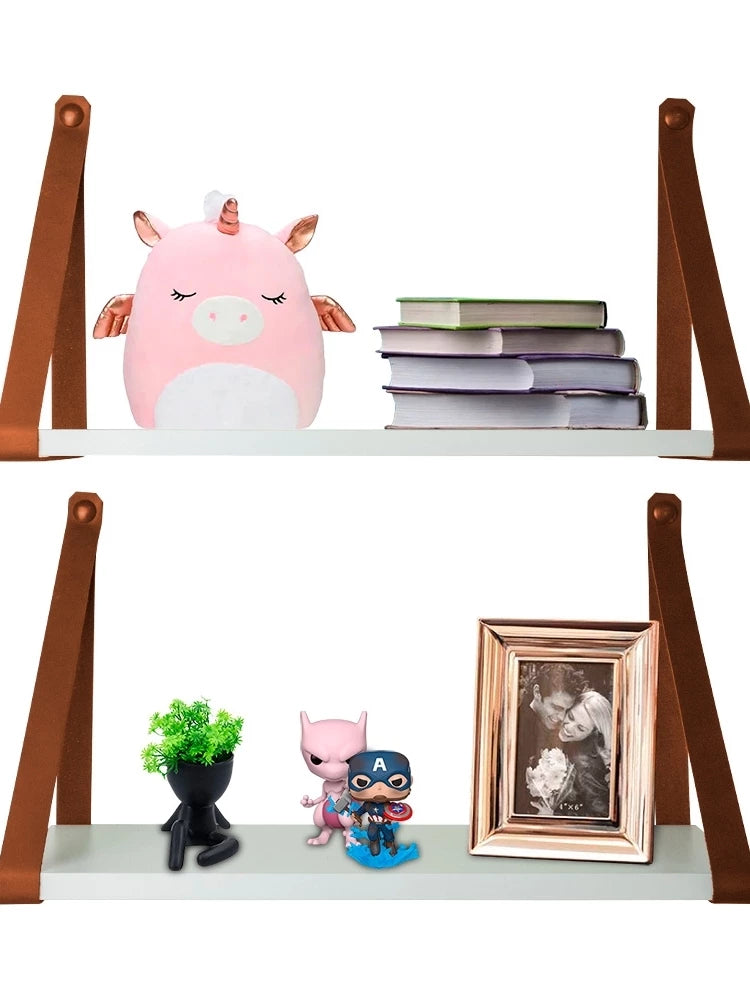 Kit 2 Prateleiras MDF Branco Couro ecologico preservando a natureza