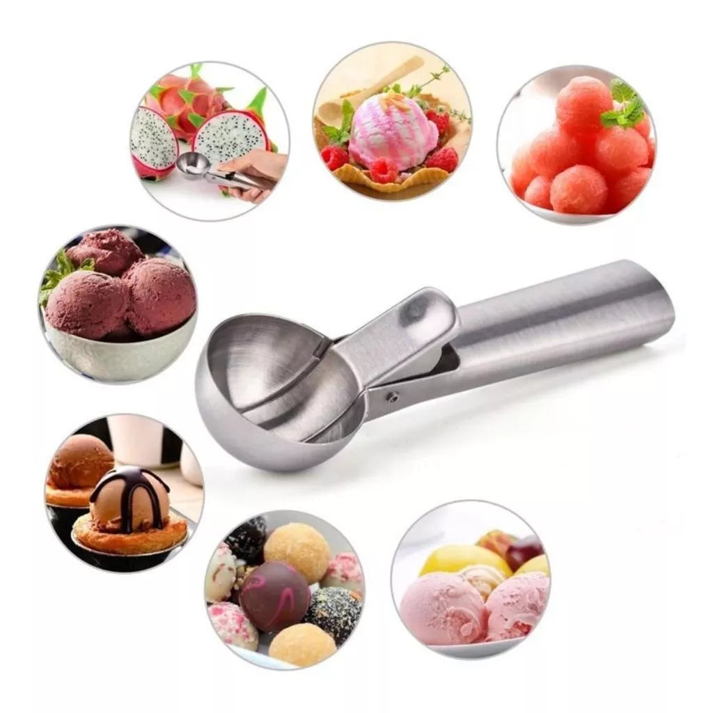 Colher Concha Pegador De Sorvete Inox Com Ejetor Profissional