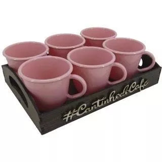 Kit Bandeja C/ 6 Xícaras Cantinho do Café, Chá