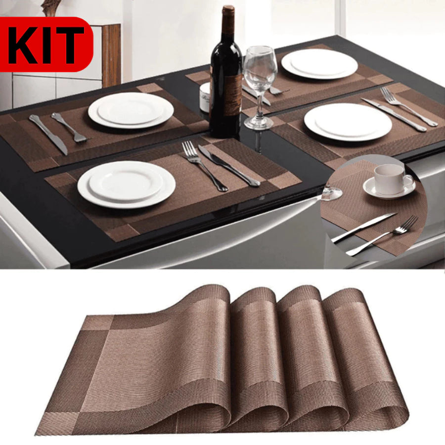 KIT 4 ou 6 Jogo Americano Metalizado em PVC Retangular Mesa Posta Sousplat