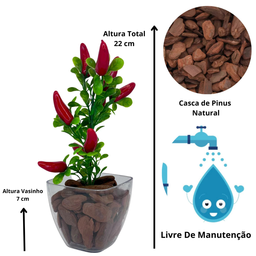 Combo Duas Decorações - Kit 4 Vasinhos + 1 Vaso Médio em Acrílico com Plantas Artificiais