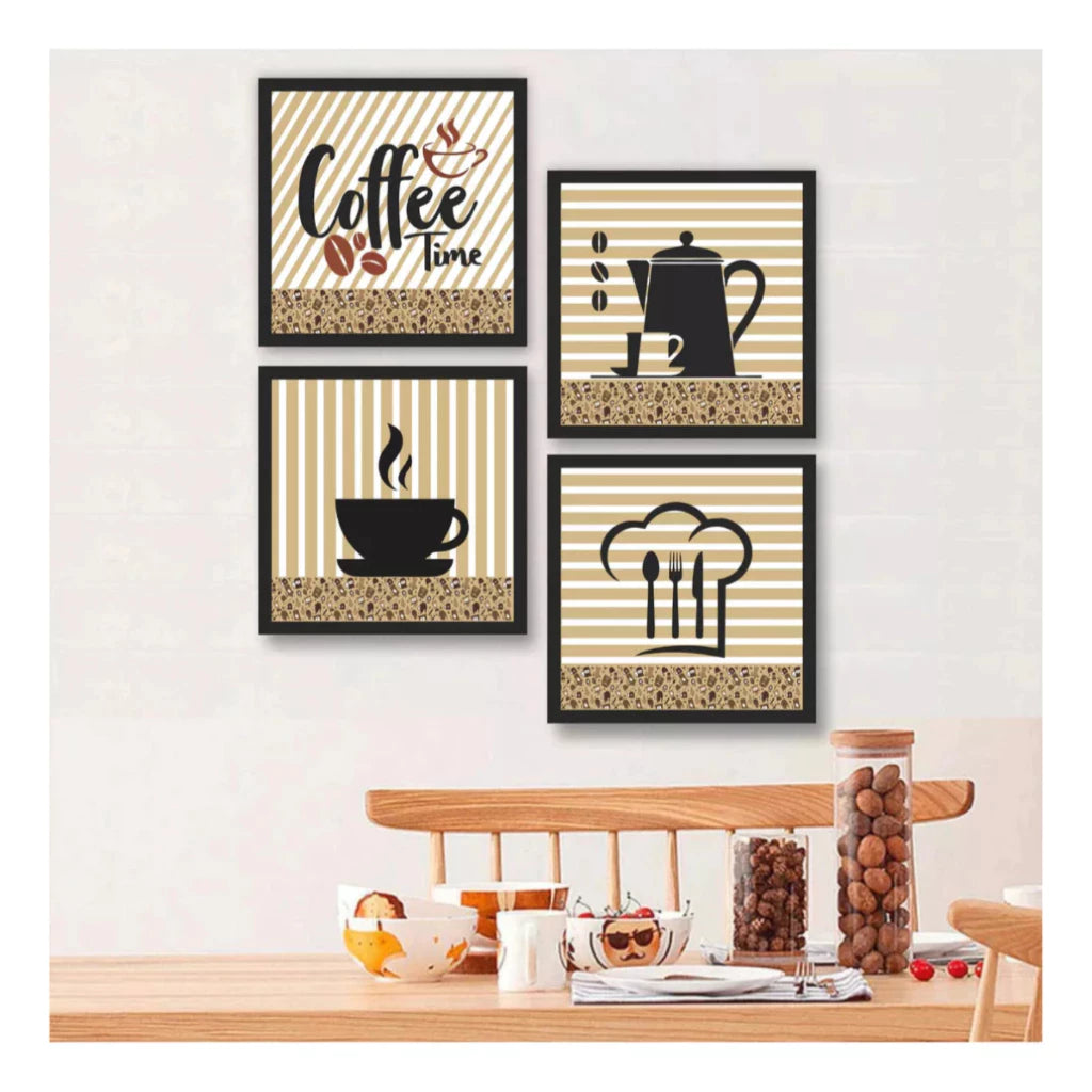 Kit 4 Quadros Decorativos Café Xícara Cozinha Cantina Mdf