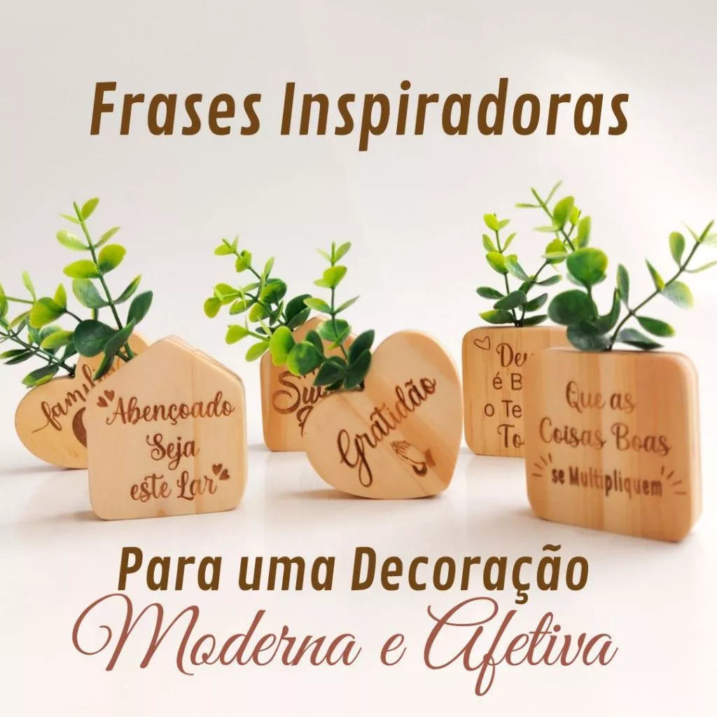 Kit Imãs de Geladeira em Madeira com Flores e Frases