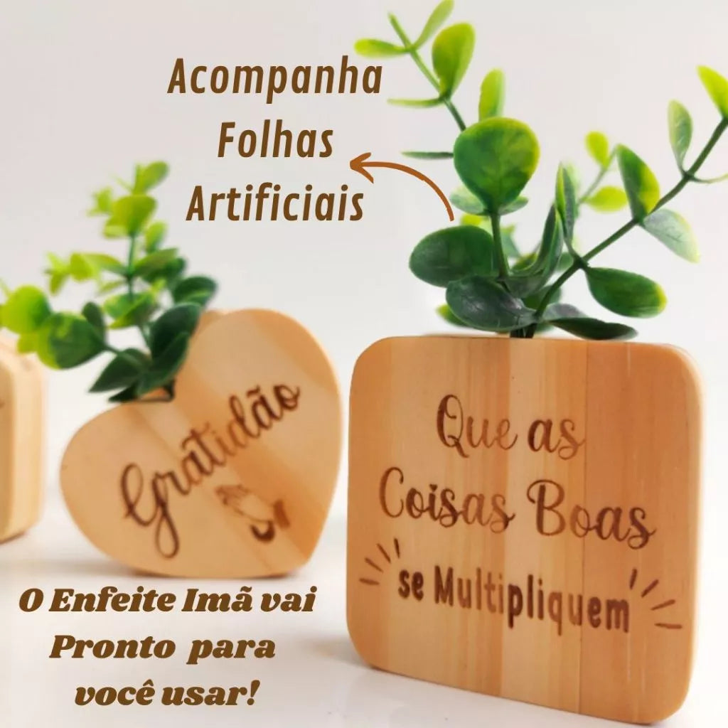 Kit Imãs de Geladeira em Madeira com Flores e Frases