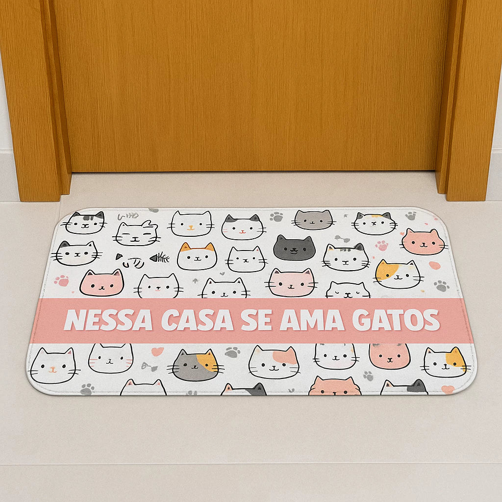 Tapete Antiderrapante Gatos, Cães, Frases | Decoração Porta ou Banheiro