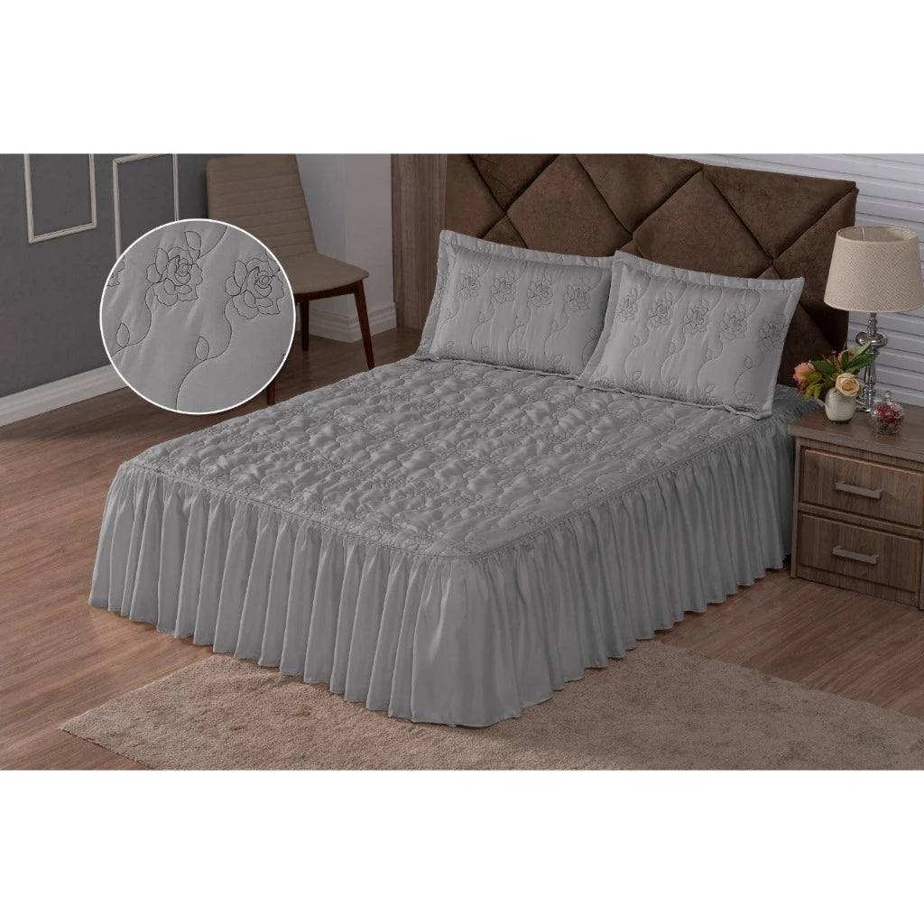 Kit 3 Peças Colcha Casal Toda Bordada