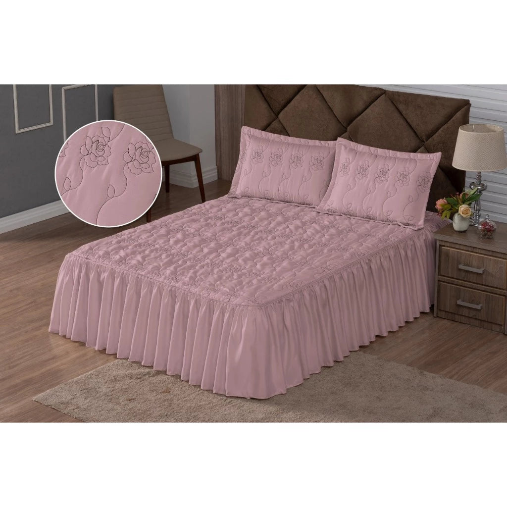 Kit 3 Peças Colcha Casal Toda Bordada