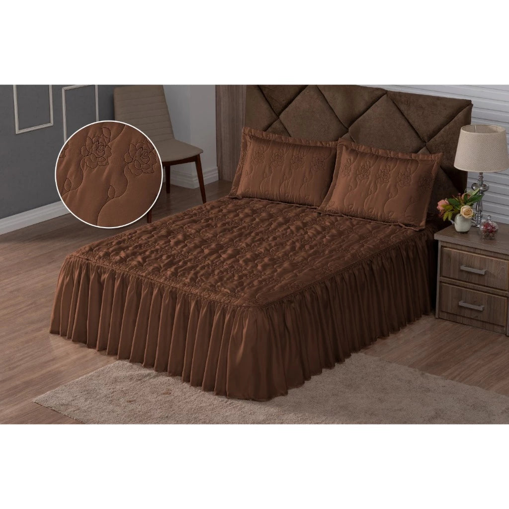 Kit 3 Peças Colcha Casal Toda Bordada