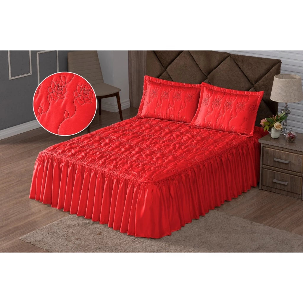 Kit 3 Peças Colcha Casal Toda Bordada