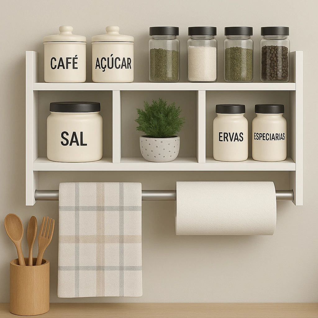 Nicho Porta Papel Toalha e Condimentos Cozinha Banheiro 100% MDF BRANCO