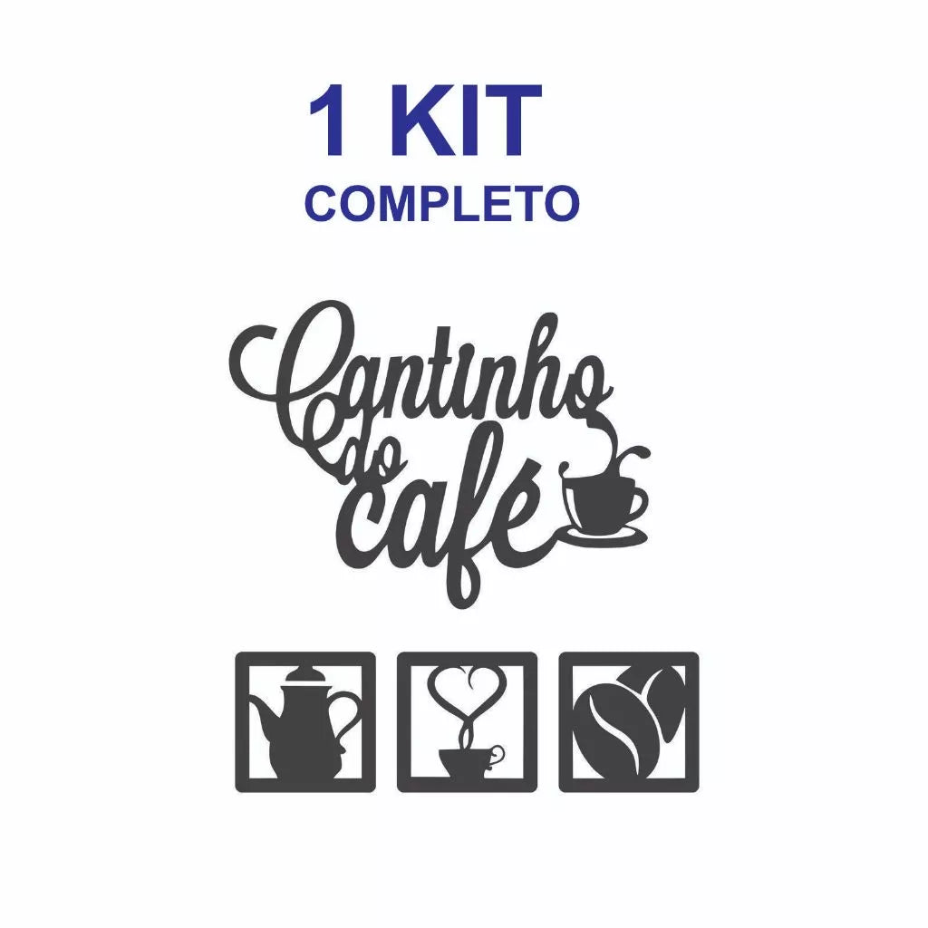 Kit Cantinho do Café 4 Peças para Decoração de Cozinha em Mdf