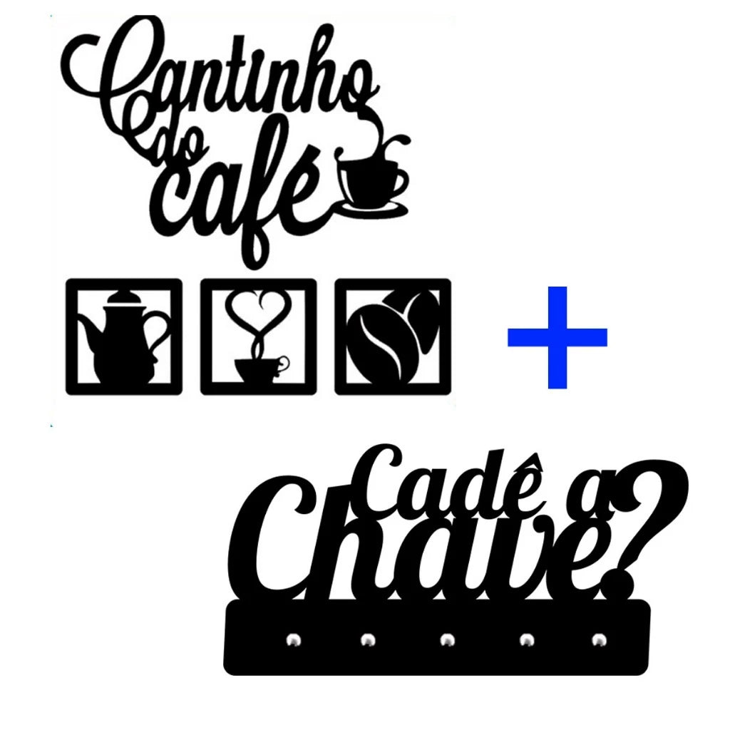 Kit Cantinho do Café 4 Peças para Decoração de Cozinha em Mdf