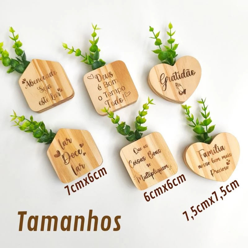 Kit Imãs de Geladeira em Madeira com Flores e Frases