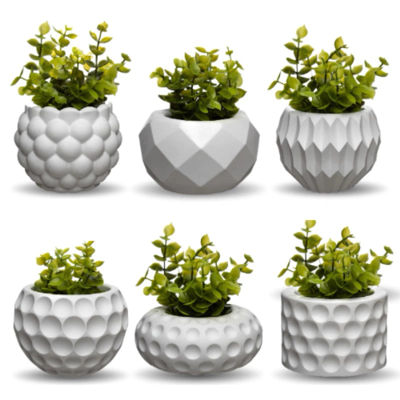 Conjunto Decorativo com 6 Vasos Incluso Planta Artificial