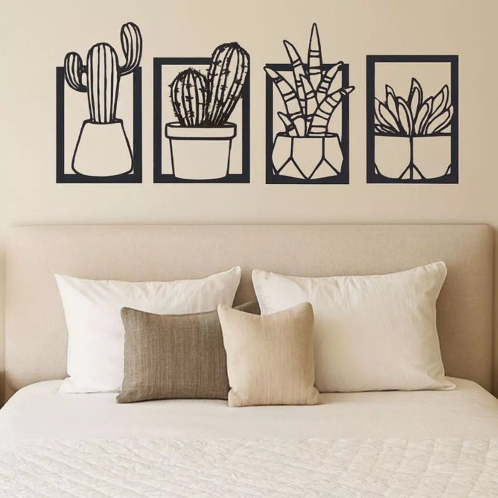 kit 4 Quadros Cacto Vazados Decorativo Para Sala Quarto