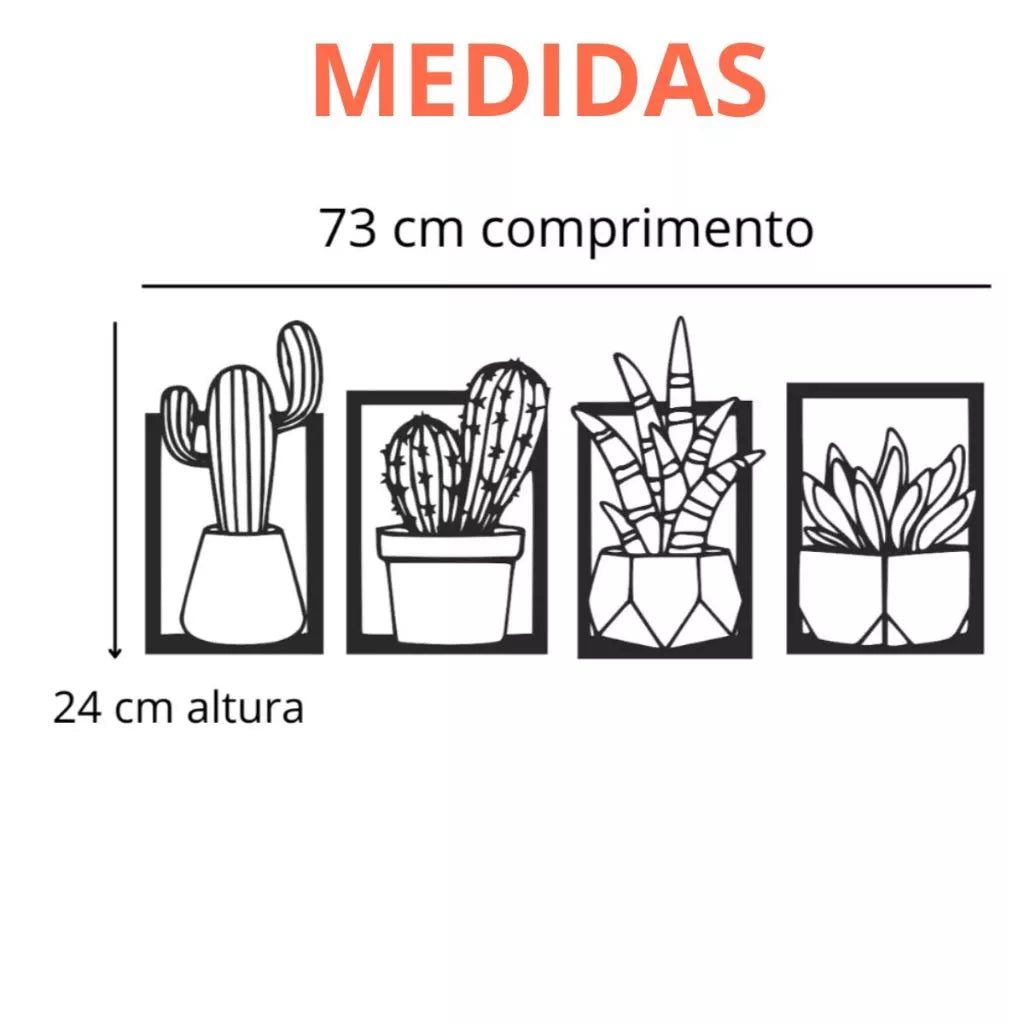 kit 4 Quadros Cacto Vazados Decorativo Para Sala Quarto