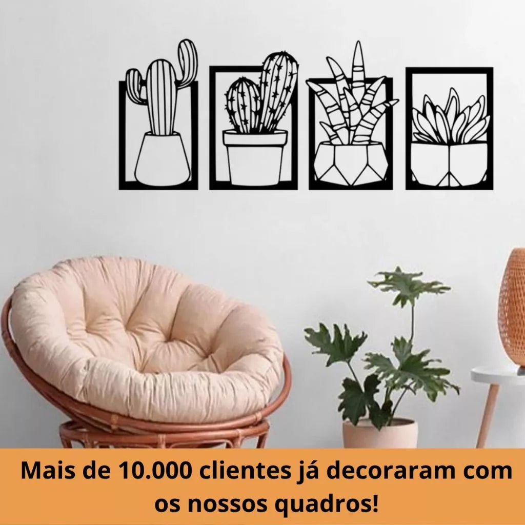 kit 4 Quadros Cacto Vazados Decorativo Para Sala Quarto