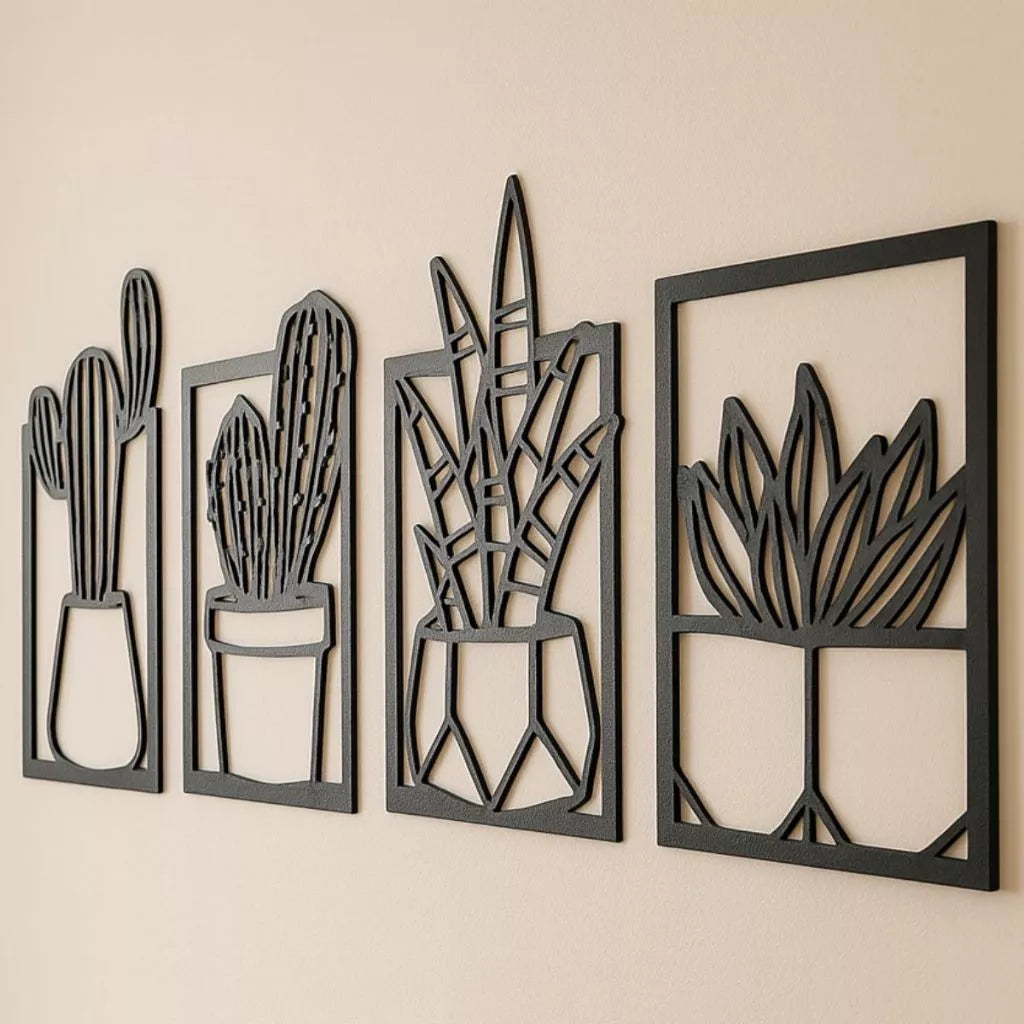 kit 4 Quadros Cacto Vazados Decorativo Para Sala Quarto