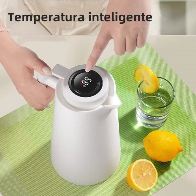 Garrafa Térmica de água / Café Com Termômetro Cabo Madeira