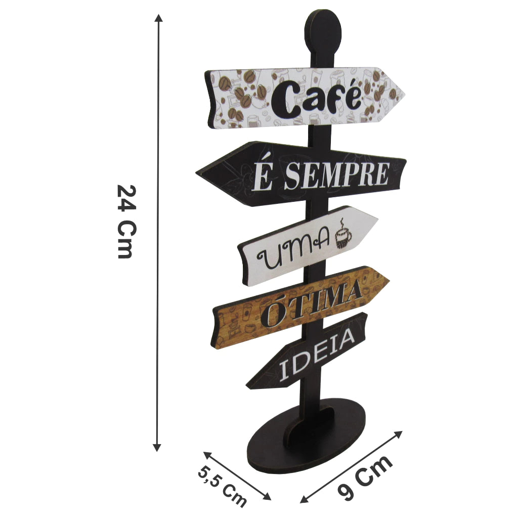 Placa Decorativa de Mesa em MDF Formato Seta Café