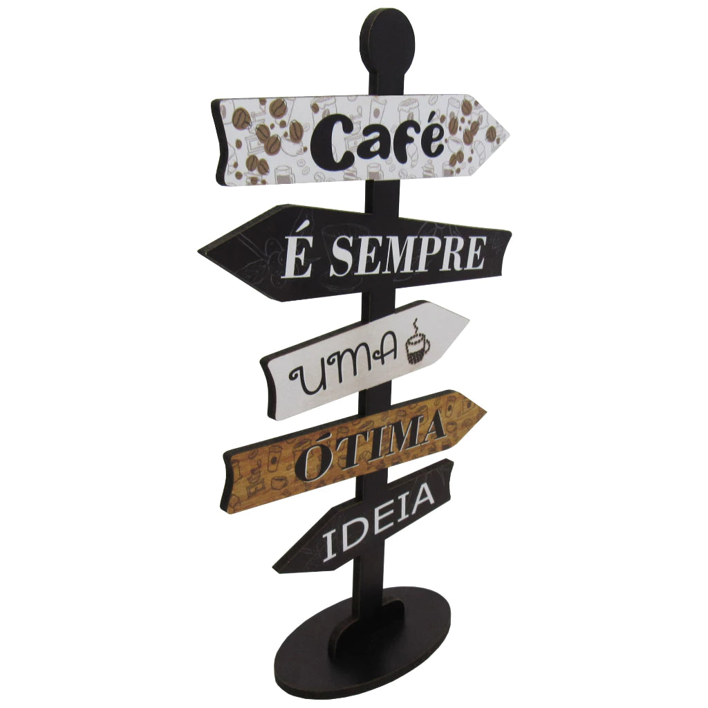 Placa Decorativa de Mesa em MDF Formato Seta Café