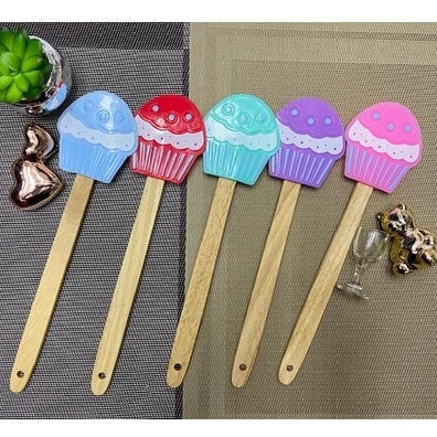 Espátula Silicone Formato de Cupcake com Cabo de Madeira