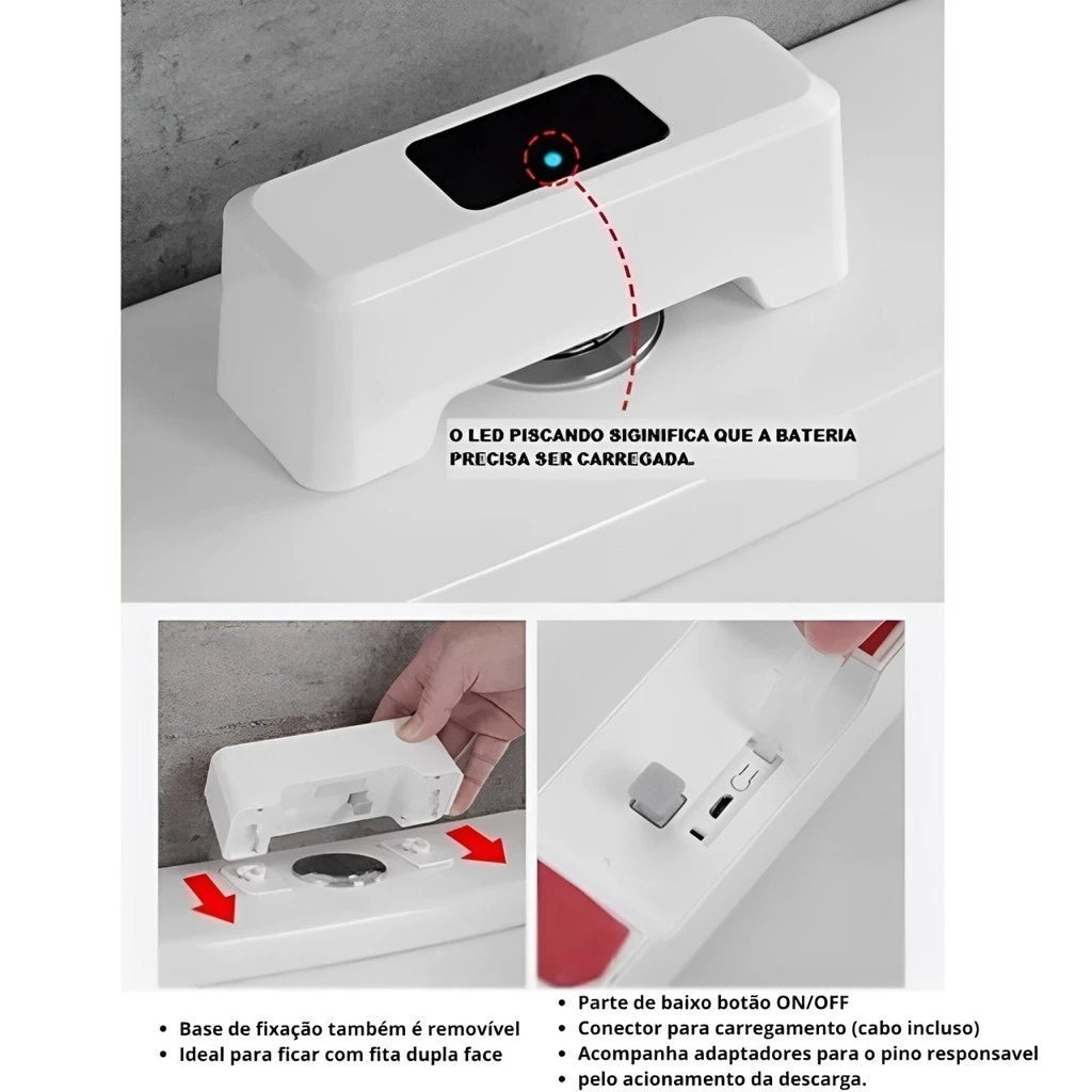 Sensor De Descarga Automático Vaso Sanitário Recarregável USB