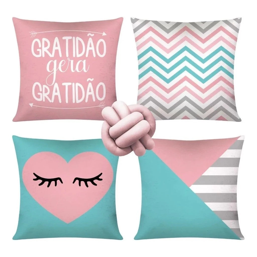Kit 4 capas de almofadas decorativas + Nó