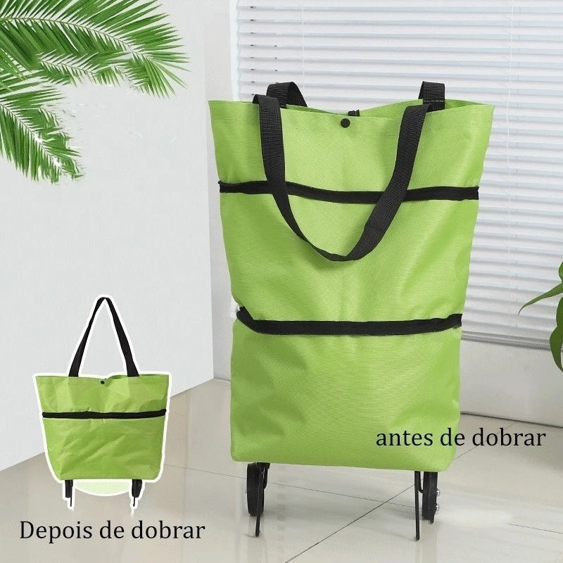 Bolsa de compras dobrável com rodas para feira