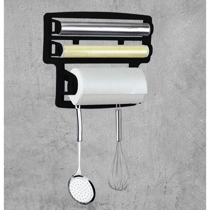 Porta Papel Toalha Triplo Suporte Preto Rolos Para Cozinha 3 em 1