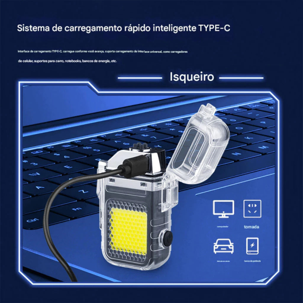 Isqueiro Elétrico LED Recarregável via USB Design Moderno e Seguro